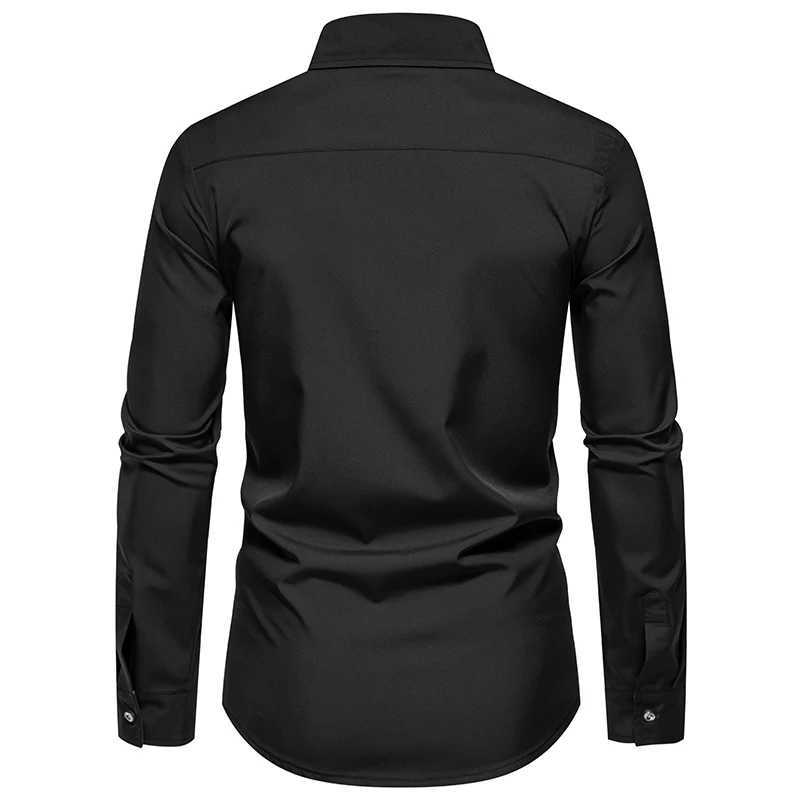 New Autumn Mens Color Block Long Sleeve Shirt Casual Business Solid Shirts Male Daily Office Work Top Shirts Party Dress Social X250903