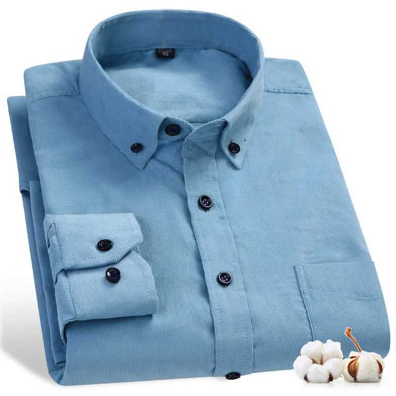 Men Casual Shirts Soft Leisure Solid Regular Fit Cotton Corduroy Long Sleeved Warm Mans Shirt New Easy Care Oversized Clothes X250903
