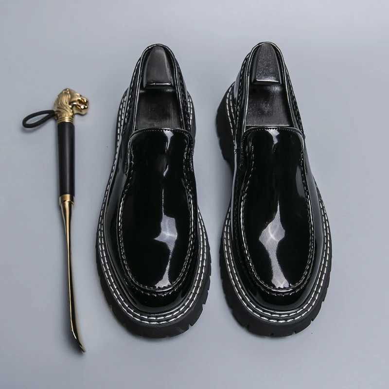 Patent Leather Platform Shoes Loafers Shoes Men Thicksoled Wedding Shoes Black Formal Business Shoes Slipon Leather Increase Y250903