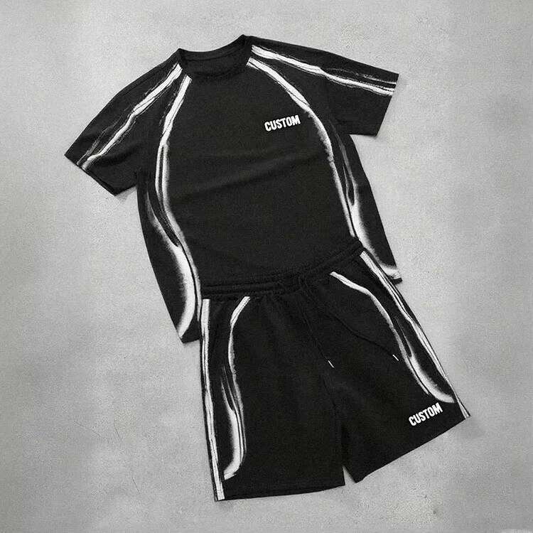 Fashion Men's Clothing 2-Piece Sportswear Oversized Printed T-Shirt Loose Shorts Set Streetwear Manufacturer