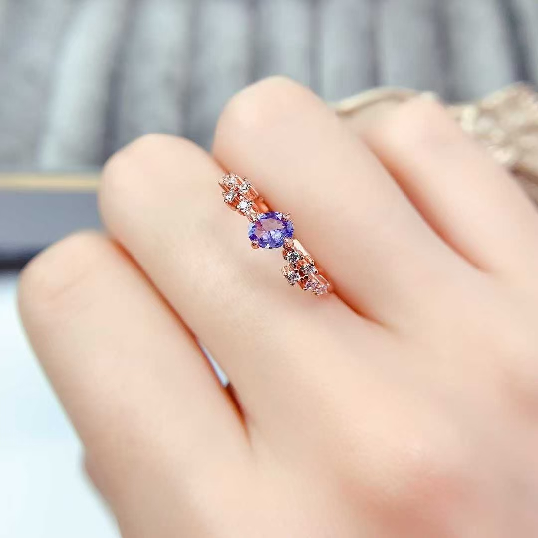 Cute 925 silver gemstone ring natural tanzanite ring 4mm*5mm VVS grade tanzanite jewelry with 18K gold plating