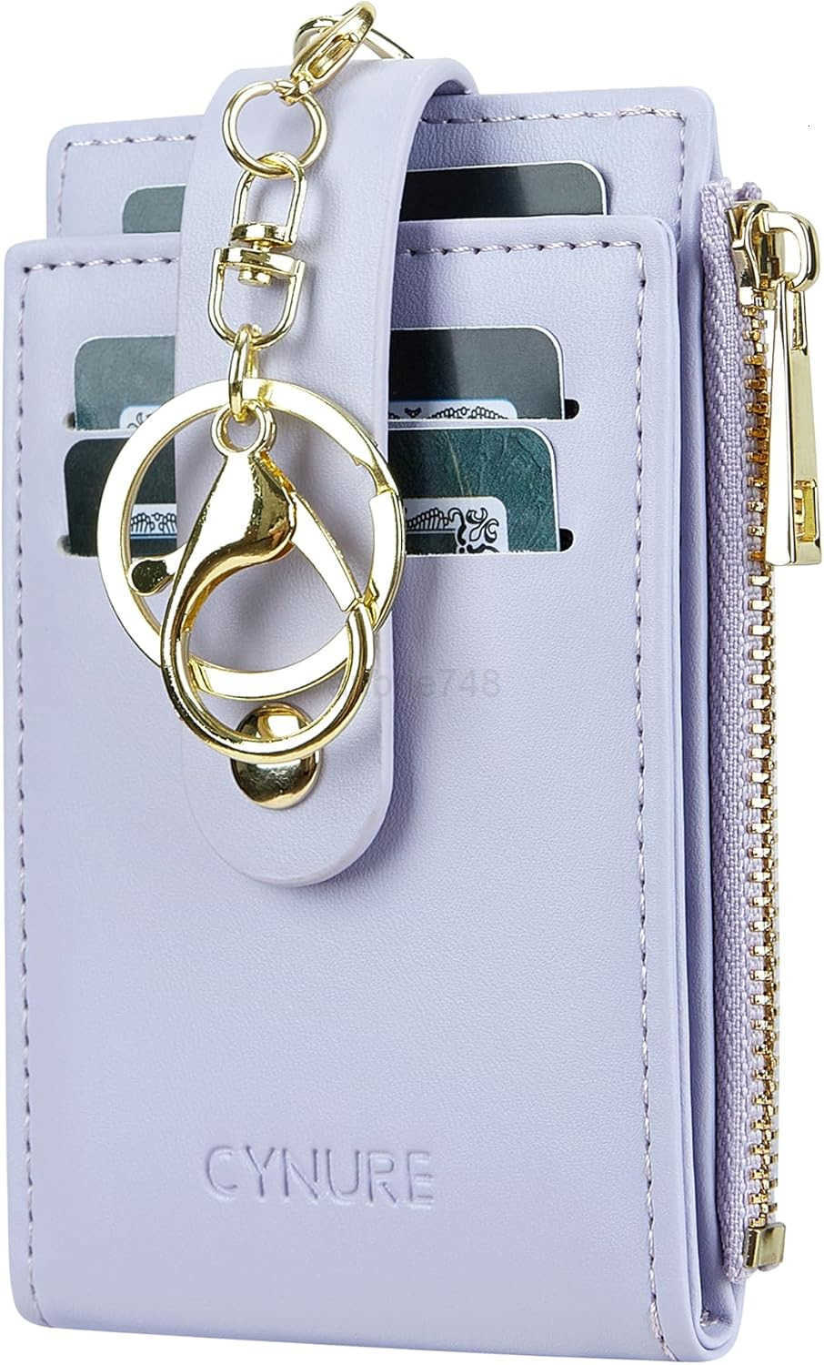 Women Men Leather RFID Blocking Card Holder Slim Small Zipper Keychain Front Pocket Wallet with 2 ID Window M250904