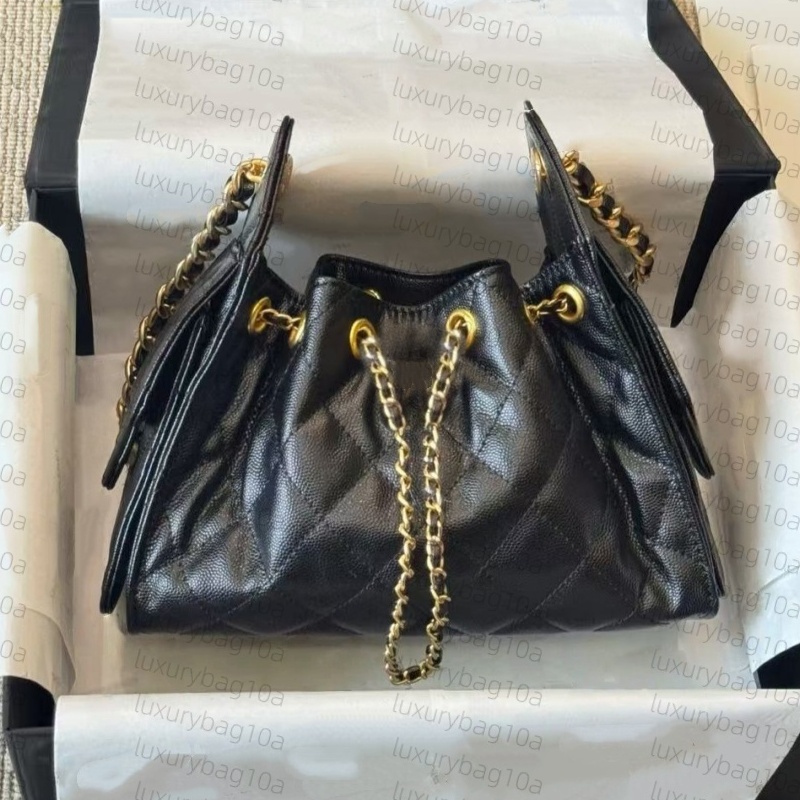25C Luxury Bag Mini Hobo Bag for Women Luxury Quilted Caviar Leather Crossbody Bag Designer Bucket Purse with Gold Chain Strap Side Pockets Handbags