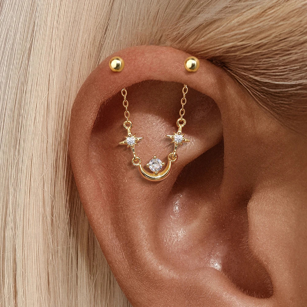 AIDE 925 Silver Chains Stud Earrings For Women Flat Head Threaded Puncture Ear Bone Charms For Studs Hoops Clif Fine Jewelry 1pc 250902