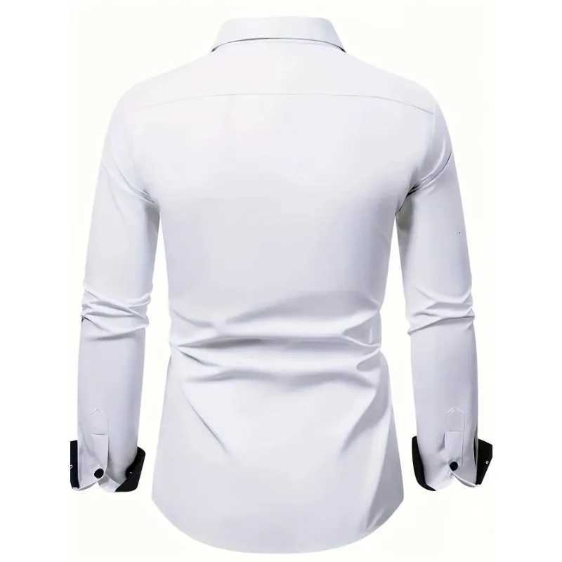Men White Shirt Brand New Mens Fashion Patchwork Long Sleeve Elastic Shirt Four Season Male Tuxedo Shirts X250903