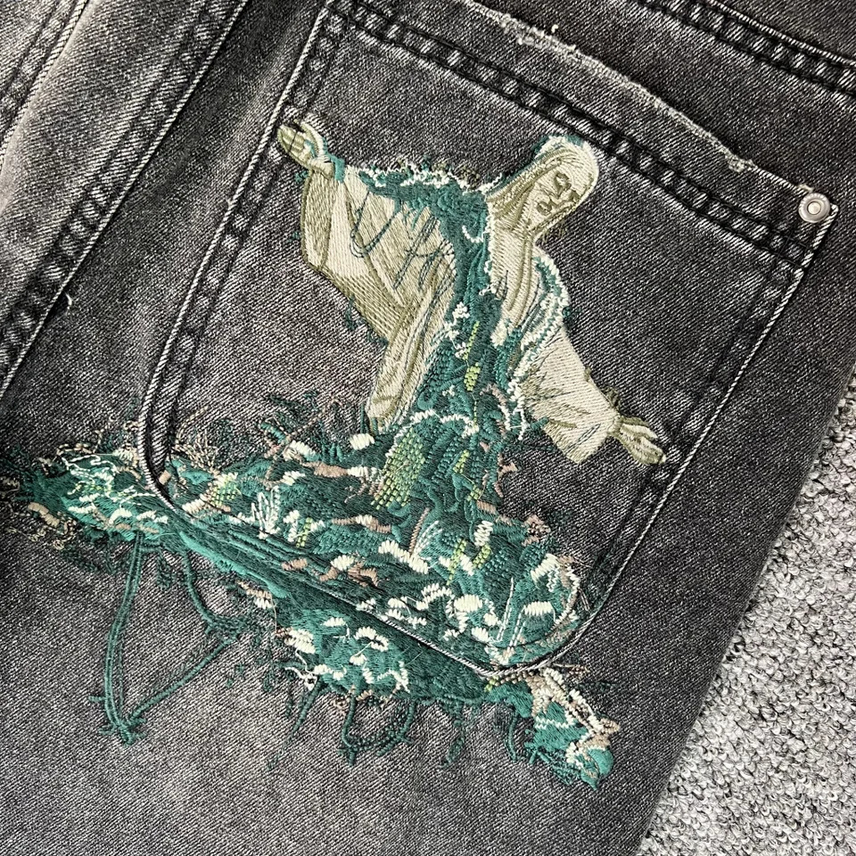 Derschutze Embroidery high quality Denim Pants Vintage men Women Baggy Straight Wide Leg Jeans streetwear 250823Z