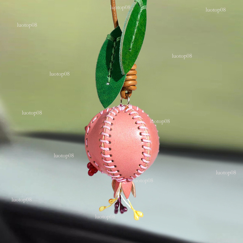 Pomegranate Genuine Leather Guava Charm Wind Bag Car Rearview Mirror Pendant