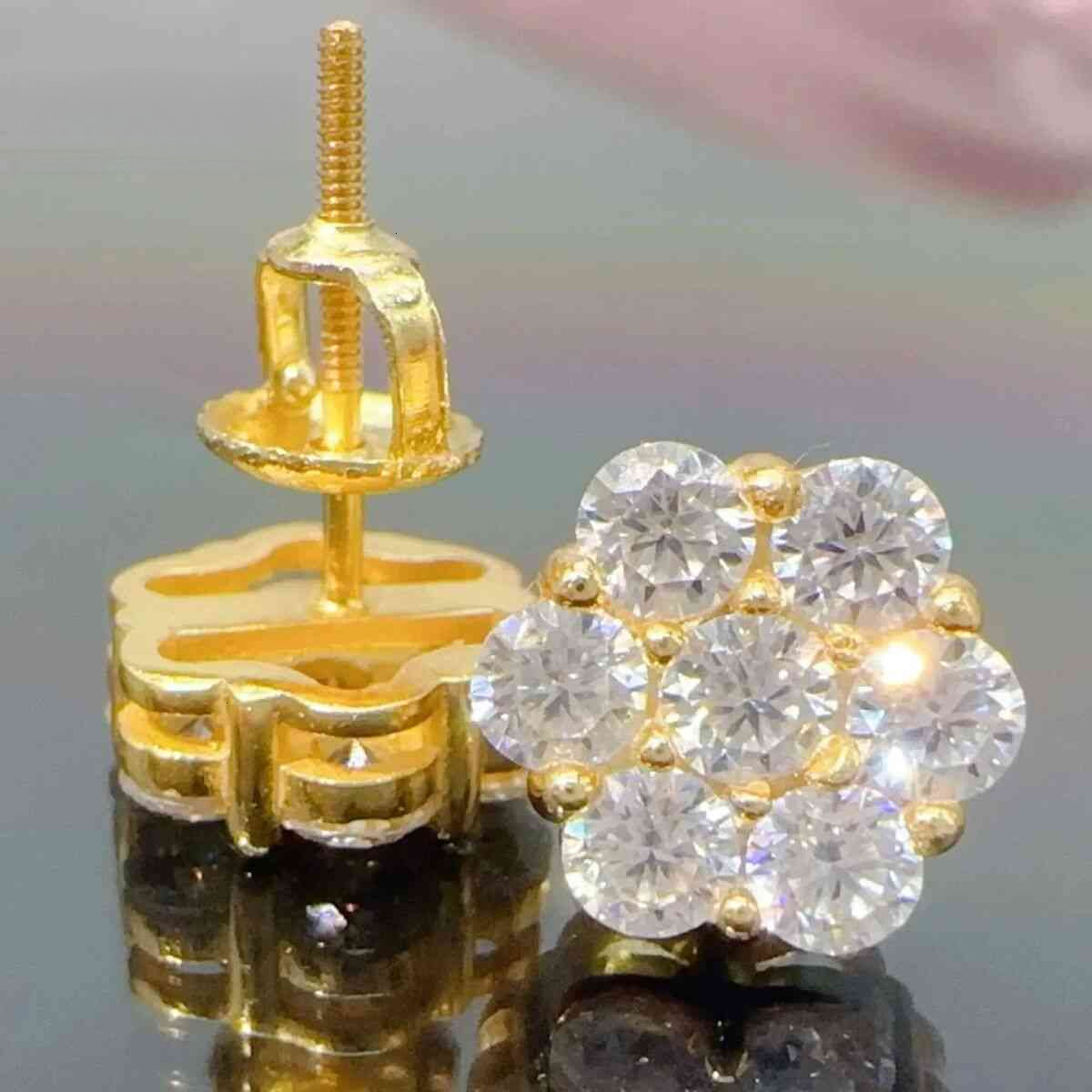 High-end luxury earrings Iced out cluster lab dia screw back sier wer vvs moissanite stud earrings for men women