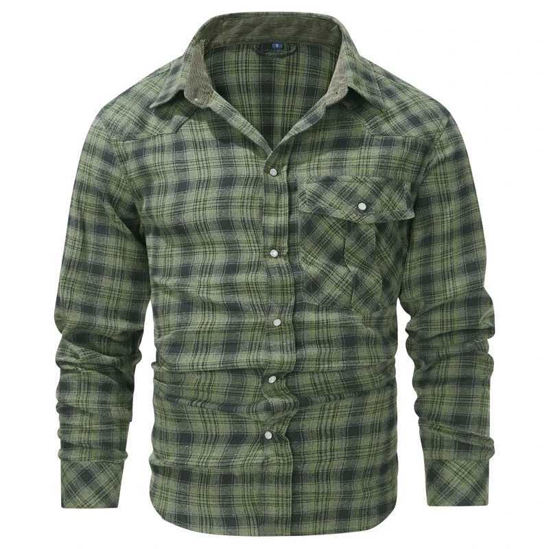 Spring Autumn Mens Plaid Shirts Men Retro Pearl button Long Sleeve Cotton Shirt Mens Windbreaker Flannel Shirt Clothing X250903