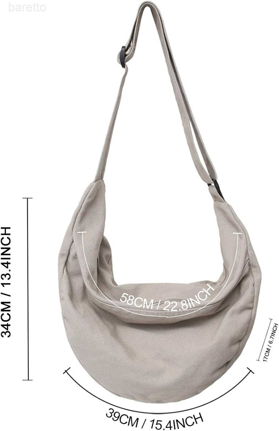 Canvas Tote Bag Hobo Crossbody Bag Fashion Crescent Bag with Zipper Pockets for Shopping Travel for Women and Men Black M250903