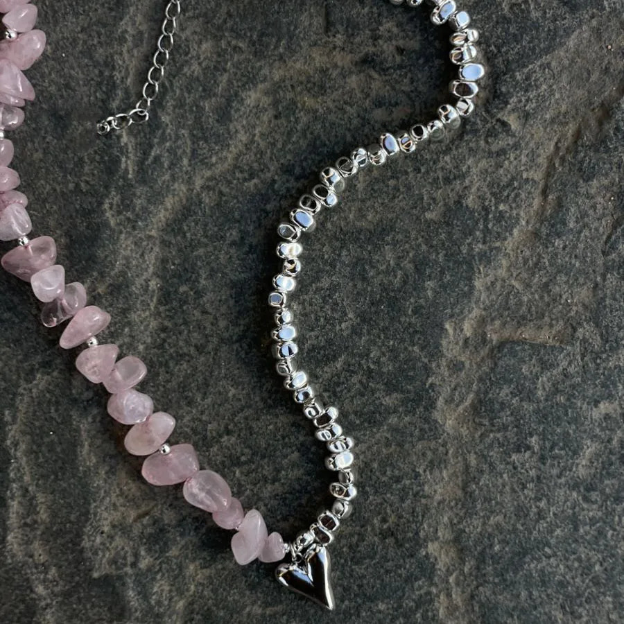 Elegant Irregular CCB Pink Stone Beads Chain Heart Pendant Necklace For Women Choker Dinner Party Valentines Jewelry N0498 250915