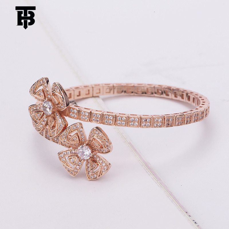 TB BHULAMTE Designer Lady Eternal Petal Bracelet Zircon Fashionable Modern Women's Jewelry Spring Snake Bone Hollow Double Flower Accessory