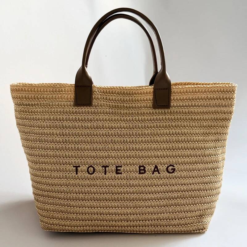 Luxury Handbag Handheld Large Capacity Commuting Letter Embroidered Women's Fashionable Casual Grass Woven Tote Bag, Handbag Handbag