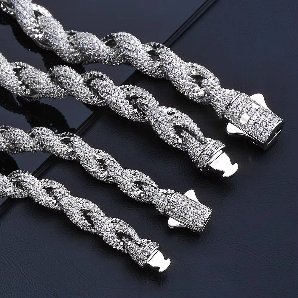 NUOYA Mens Luxury Twisted Rope Chain Necklace 810mm Full Moissanite Iced Out Diamond Hip Hop Fine Jewelry for Men Women