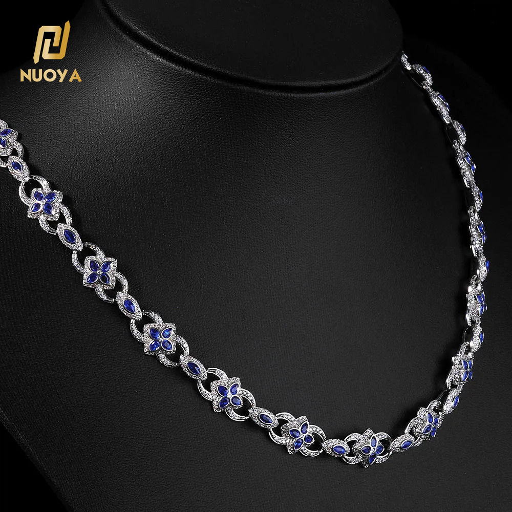 NUOYA Luxury Flip Button Necklace 11mm Chain Four Leaf Clover Eye Infinite Symbol Design Iced Out Moissanite Hip Hop Jewelry