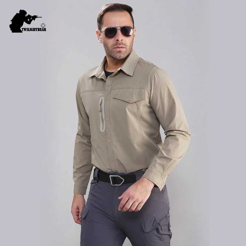 Stretch Mens Shirt Multiple Pockets Quick Drying Shirts High Quality Male Elastic Tooling Shirt Men Clothing Casual Shirts AF54 X250903
