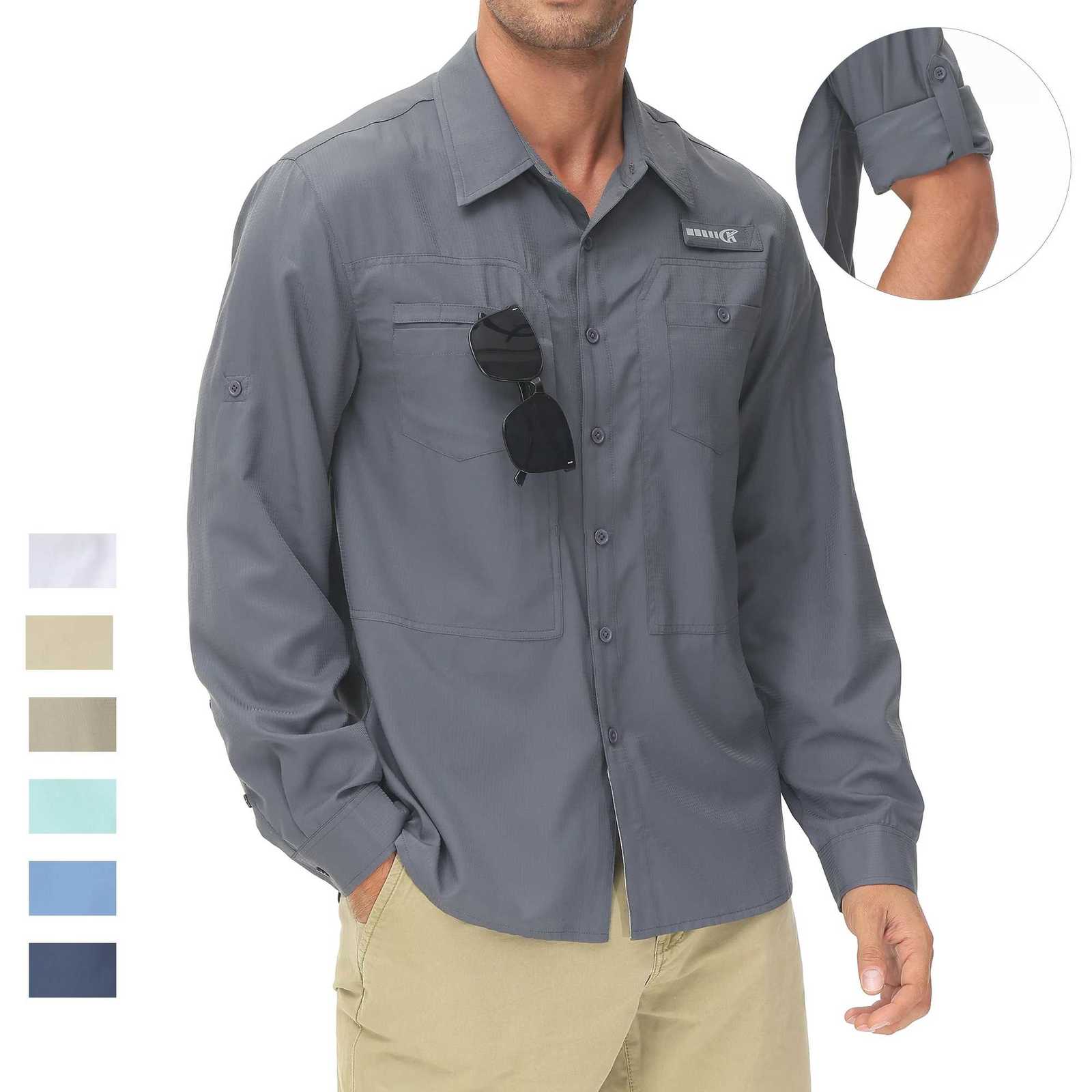 Summer Mens UPF 50 Casual Long Sleeve Fishing Shirts Lightweight Tactical Button Down Shirt with Breathable Back Mesh X250903
