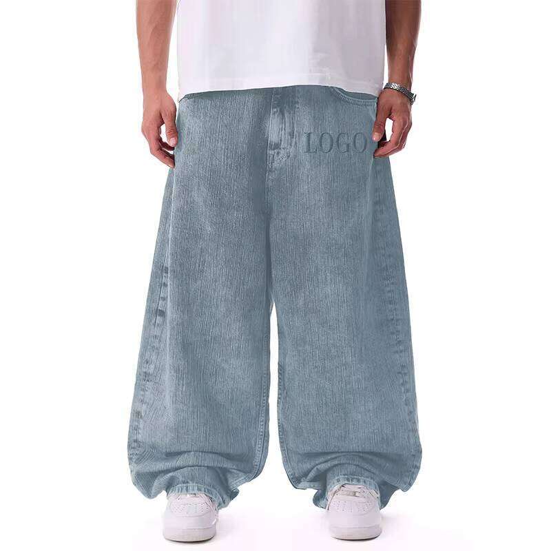 Unisex Blue Denim Jeans ODM Loose Wide-Leg Men's Streetwear Embroidered Decorated Harem Pants Summer Washed