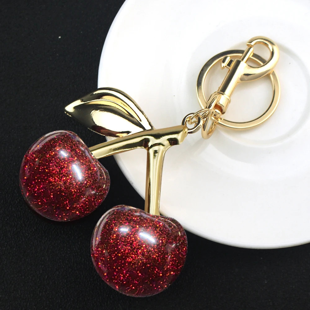 Exquisite Red Cherry Fruit Bag Charm Keychain 3 Color Key Ring for Elegant Women Backpack Purse Pendant Earring Jewelry Gift 250902