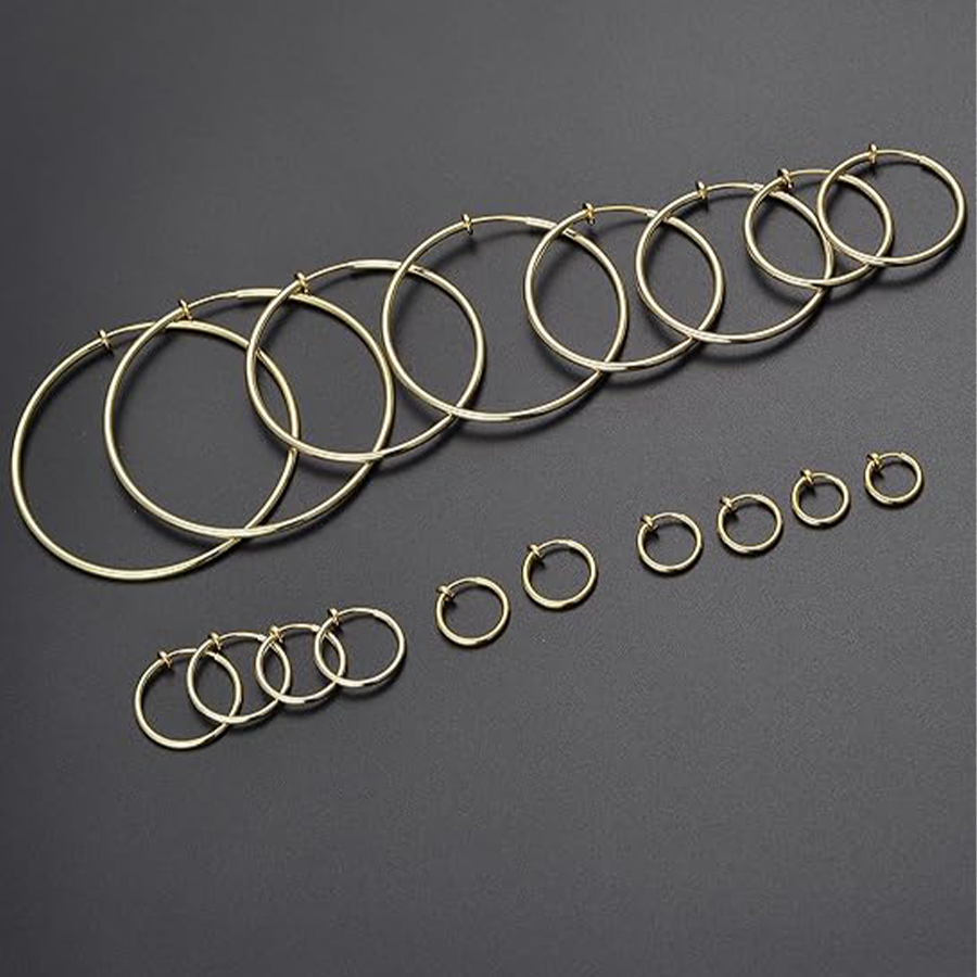 9 Pairs Clip on Hoop Earrings Non Pierced Fake Spring Hoop Earrings for Women Men Gold Tone