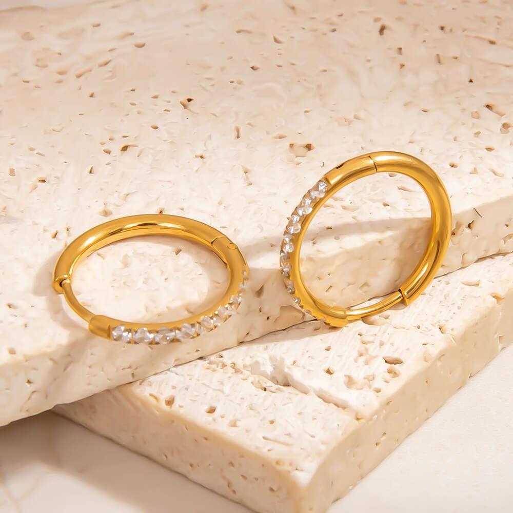 DHpet 2025 Summer 304 Stainless Steel Earrings - INS Style, 18K Gold Color Retention, Titanium Steel Diamond Inlay, Ceramic Ear Pins, SUMMLY Brand for