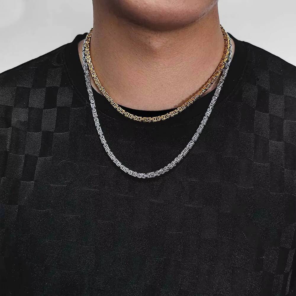 Nuoya 4mm Byzantine Chain Necklace High Quality 304 Stainless Steel 18k Gold Plated Custom Byzantium Chain for Men