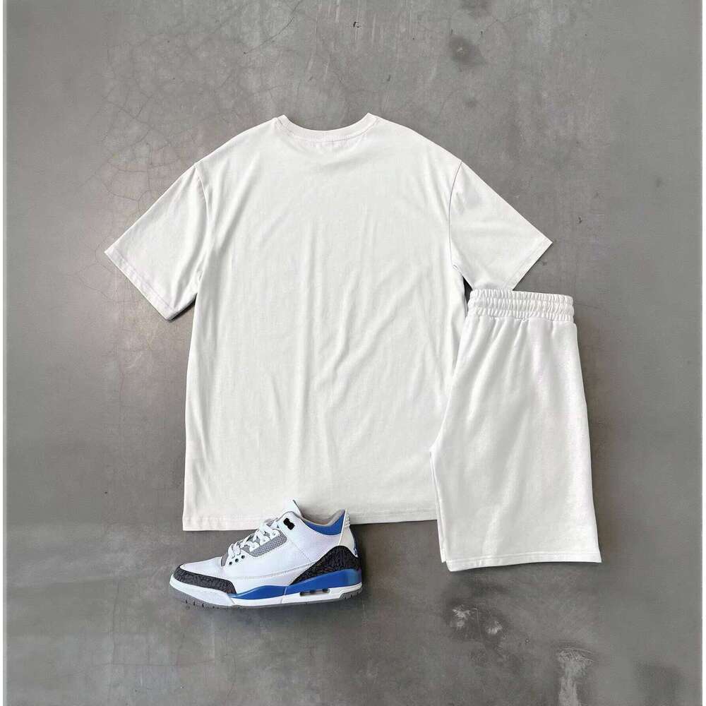 Casual Short Sleeve T-Shirt Men's Long Pants Summer Sports Two-Piece Loose Tracksuit Solid Color Set
