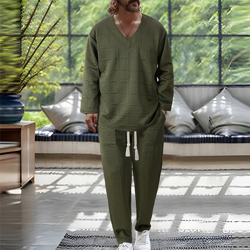 2025 Men Tracksuit Casual Joggers v neck new Sportswear jumper pullover &uAnd Pants 2 Piece Sets Hip Hop Running Sports Suit 2pcs sets