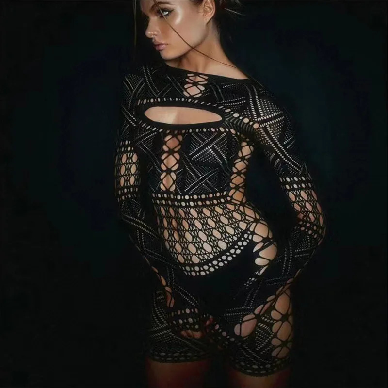 Sex Dress Jumpsuit with hollowed out tight lace and sexy hip hugging skirt casual womens long dresses daring lingerie woman xxx 250903