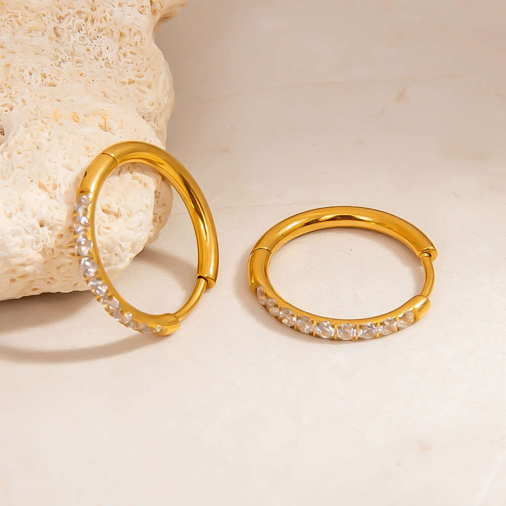 DHpet 2025 Summer 304 Stainless Steel Earrings - INS Style, 18K Gold Color Retention, Titanium Steel Diamond Inlay, Ceramic Ear Pins, SUMMLY Brand for