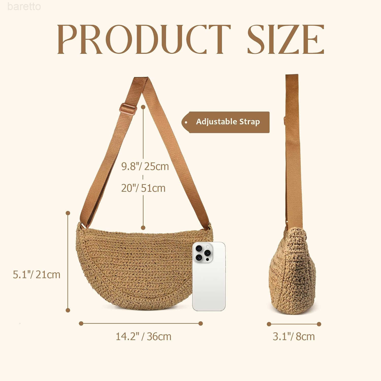 Straw Crossbody Bag for Women Summer Woven Beach Handbag Crescent Shoulder Purses with Adjustable Strap 2025 M250903
