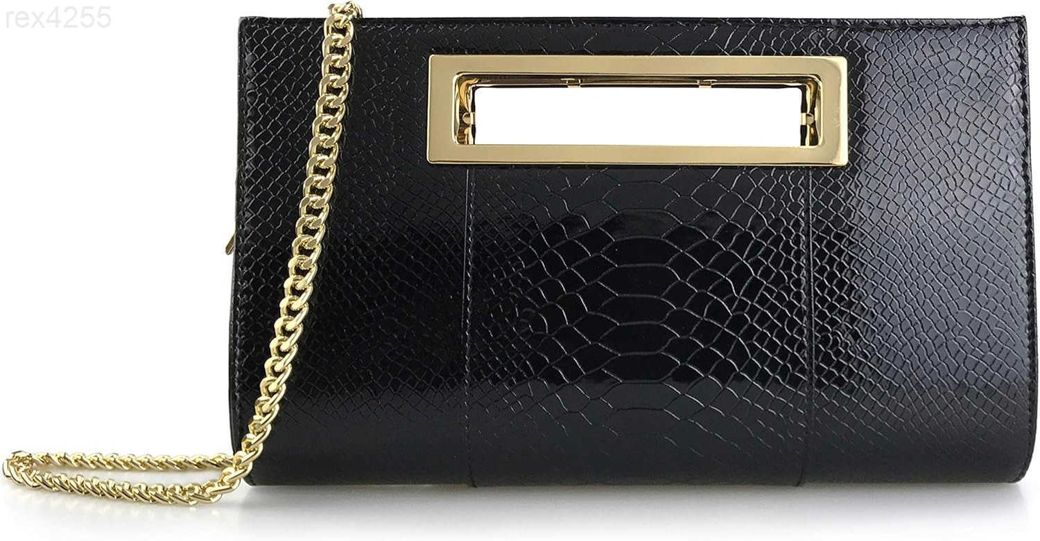 Classic Crocodile Pattern Faux Leather Metal Grip Cut it out Clutch with Shoulder Strap Womens HandbagW250903