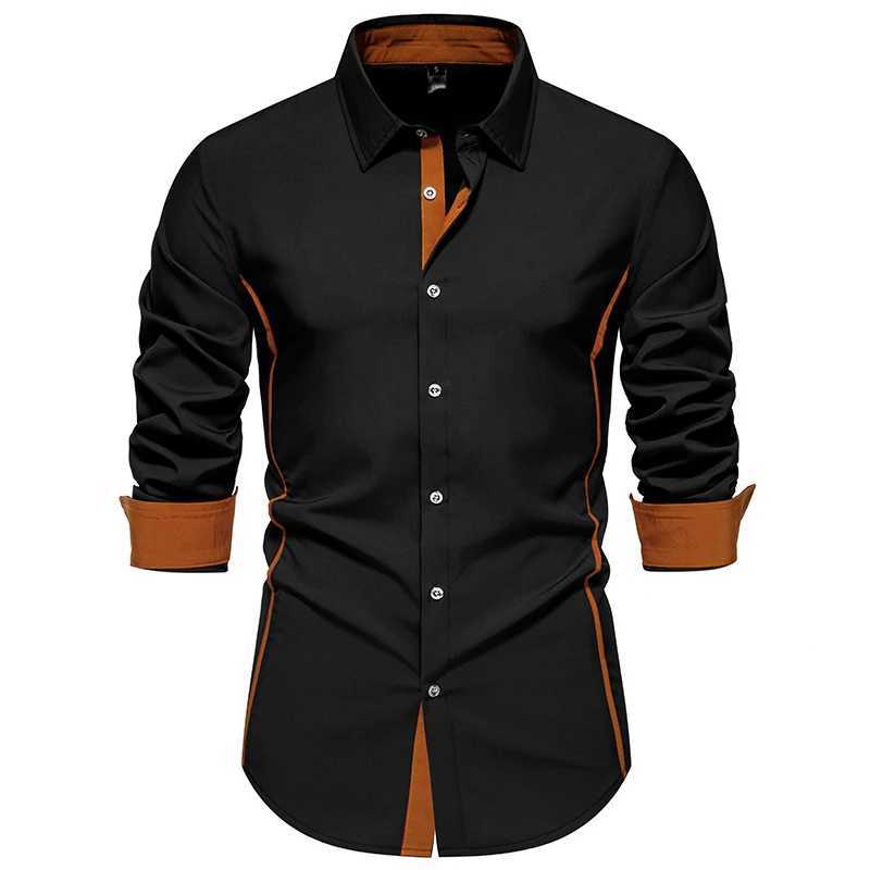New Autumn Mens Color Block Long Sleeve Shirt Casual Business Solid Shirts Male Daily Office Work Top Shirts Party Dress Social X250903