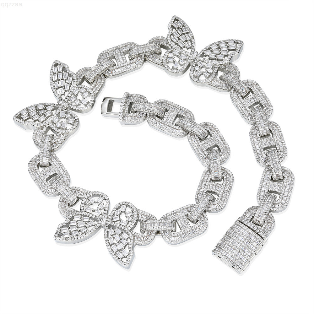 NUOYA Custom Butterfly Cuban Link Choker Iced Out Bling Necklace Baguette Moissanite Diamond Silver Plated Choker Women Jewelry