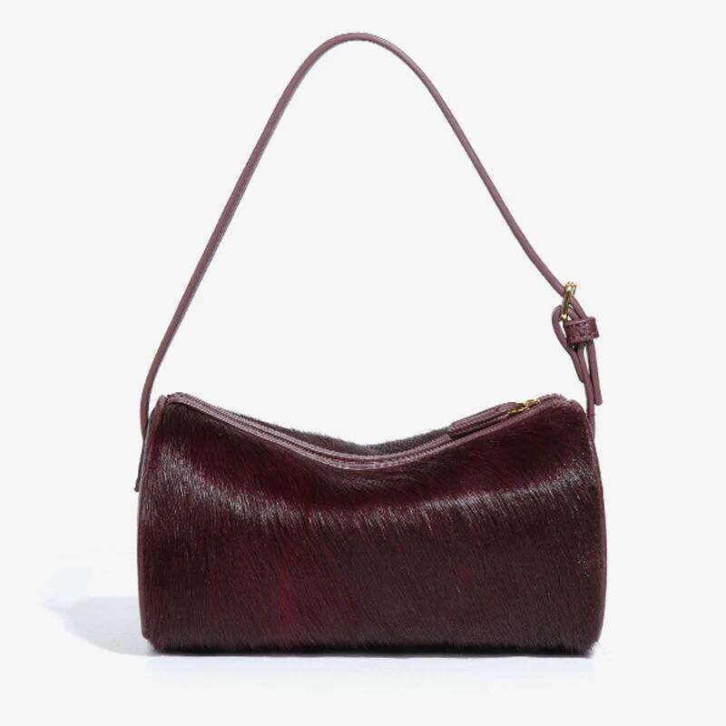 Genuine Leather Horsehair Underarm Bags For Women Designer Handbags Purses 2025 New In Vintage Barrel Shoulder Crossbody