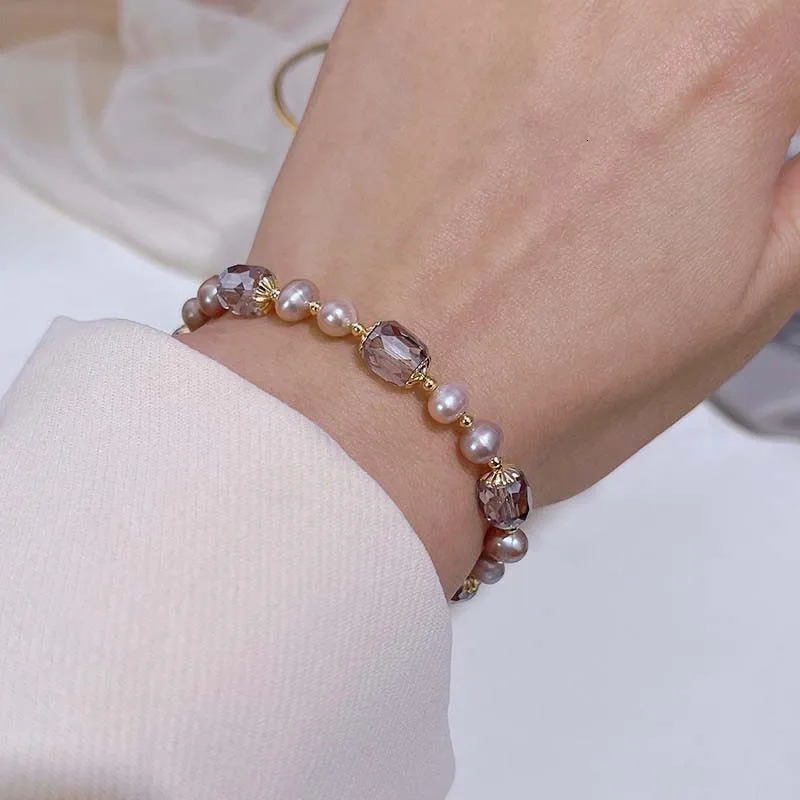 Vintage Purple Pearl Bracelet for Women Girls Fashion Crystal Adjustable Chain Bracelet Jewelry Gifts 250902