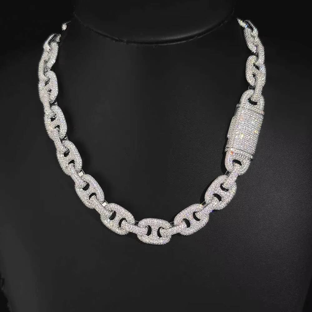 NUOYA Iced Out Necklace Chunky Cuban Link Choker for Women Micro Pave Shiny Zircon White Gold Pig Nose Chain Hip Hop Jewelry