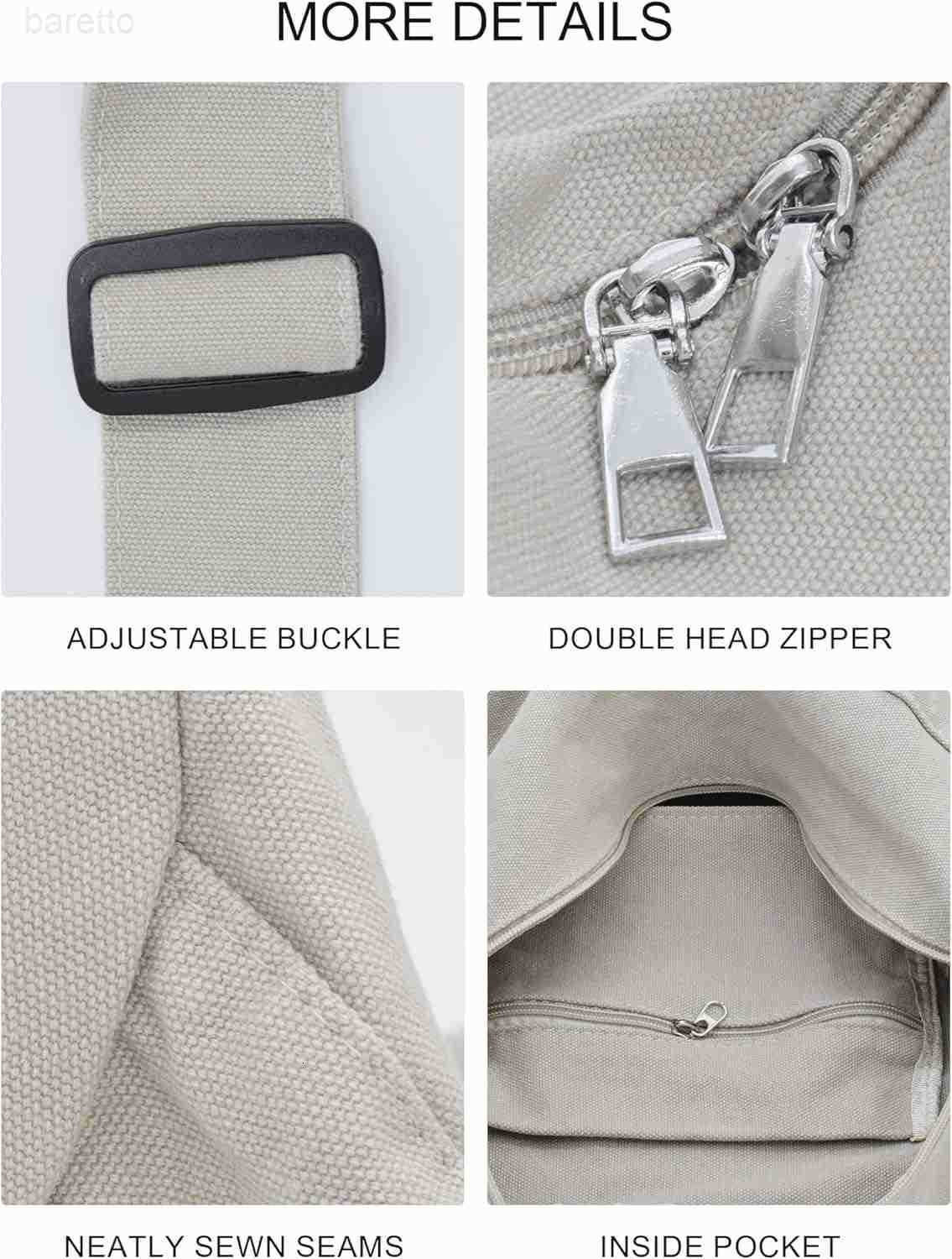 Canvas Tote Bag Hobo Crossbody Bag Fashion Crescent Bag with Zipper Pockets for Shopping Travel for Women and Men Black M250903