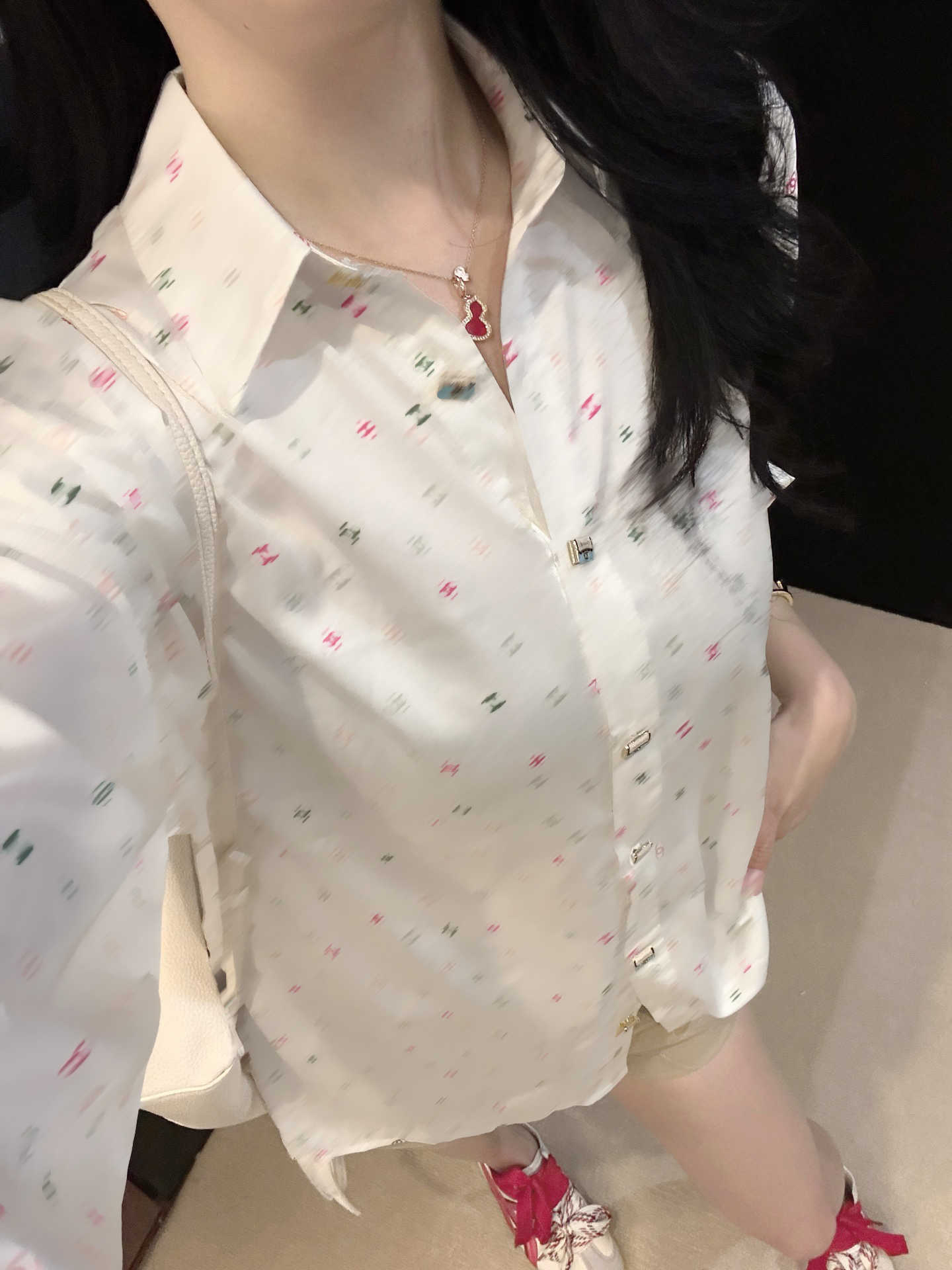 Colour-printed women designer blouse long-sleeved lapel buttons luxury shirt Cotton Blend Casual Outdoor Recreation Blouses