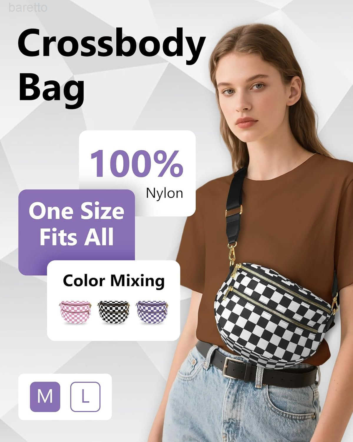 Womens Crossbody Bum Bag Trendy Crescent Plaid Waist Bag with Large Pockets and Strap Sling Pack for Casual Travel Outdoor One Fize fits All Pink and 
