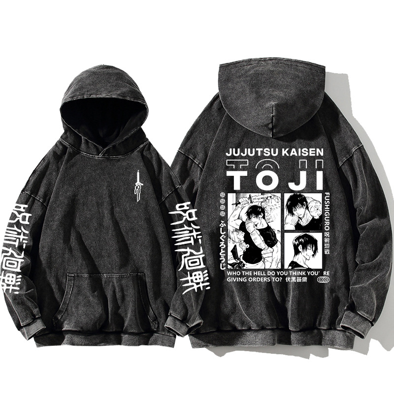 Heavyweight 440g Cotton Hoodie with Distressed Anime Graphic, Pre-Washed Vintage Pullover for Streetwear, Oversized Unisex Comfort Fit - VT2738