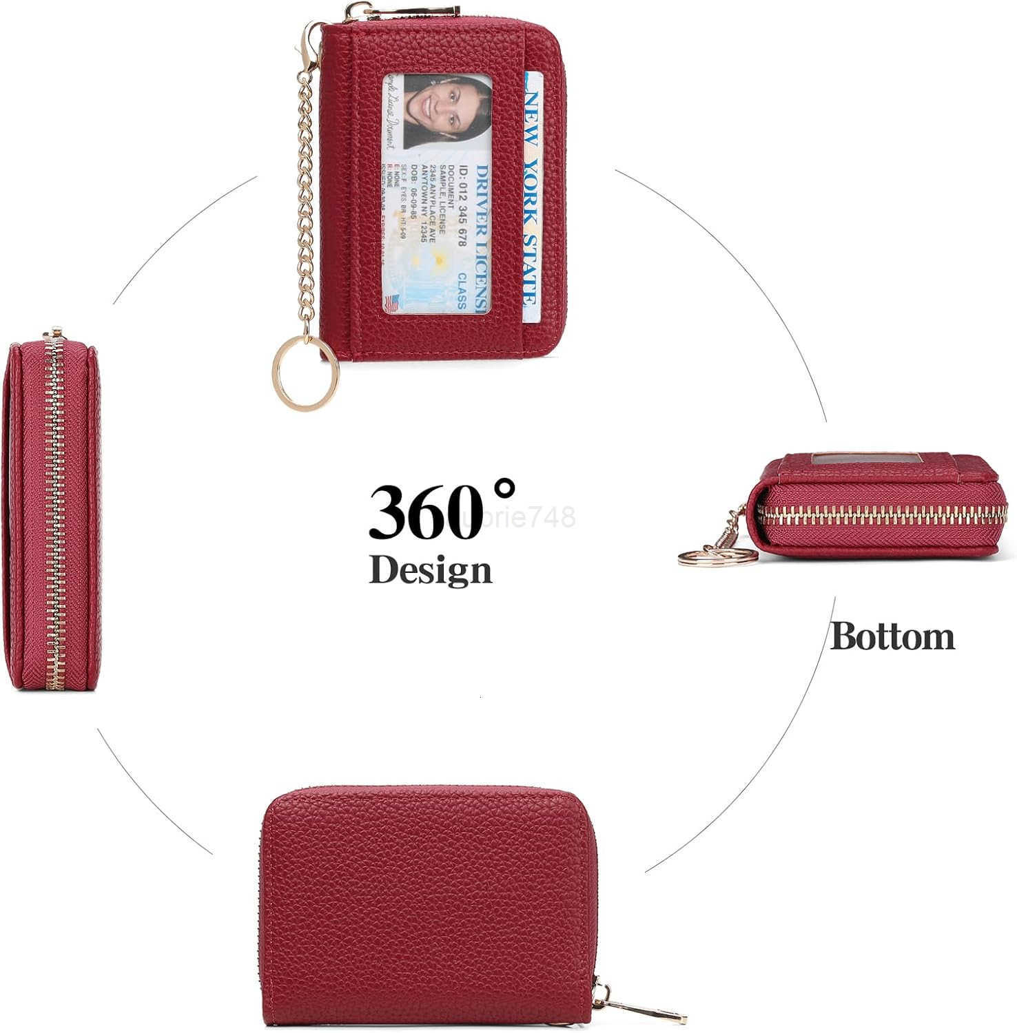 Small CARD Holder for Women RFID Blocking Leather Keychain Wallet with ID Window M250903