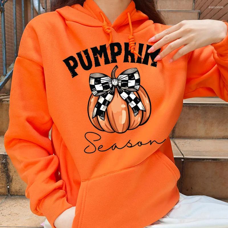 Women's Hoodies 2025 Halloween Orange Hoodie Kawaii Pumpkin Bowknot Harajuku Print Autumn Warm Unisex