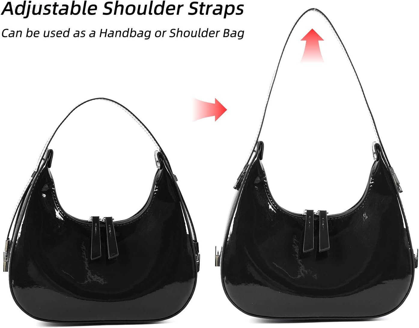 Y2K Moon Bag Womens Crescent Shoulder Bag Retro Handbags Top Handle Patent Leather Cute Small Underarm Bag M250903