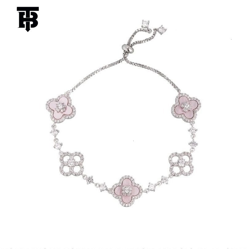 TB BHULAMTE Designer Women's Bracelet, Light Luxury Genuine Gold Plating, Four-petal Flower Zircon Lucky Pollen Red Elegant Adjustable Bracelet