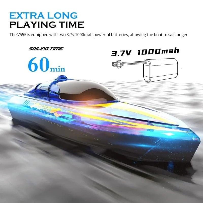 V555 24GHz Lighting Racing RC Boat 15KMH With Bright LED Light For Adults and Kids With Rechargeable Battery 250902