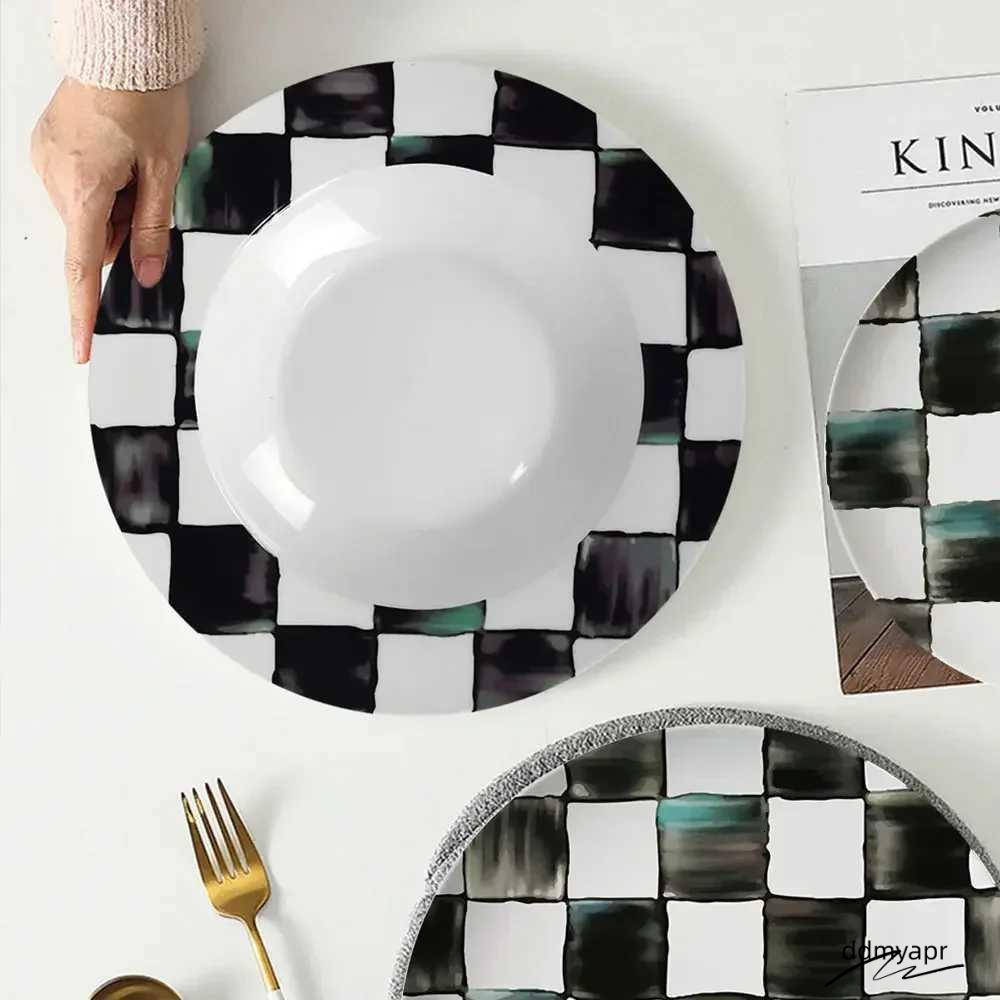 Glass Western Creative Tableware Black And White Wedding ddmyaug Banquet Bone Chinese Flat Ceramic Desktop Floppy Disk X250129