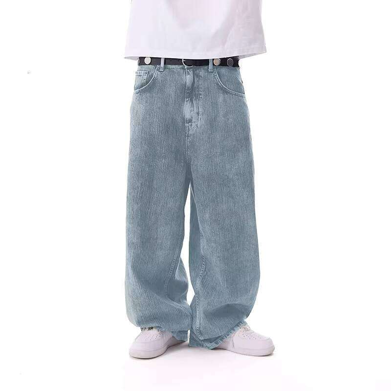 Unisex Blue Denim Jeans ODM Loose Wide-Leg Men's Streetwear Embroidered Decorated Harem Pants Summer Washed