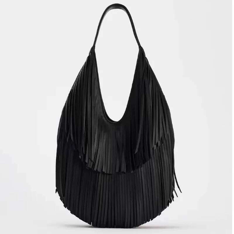Fashion Crossbody Large Capacity Women Tassels Shoulder Minimalist Fringe Hobo Solid Color For Party Vacation Bag