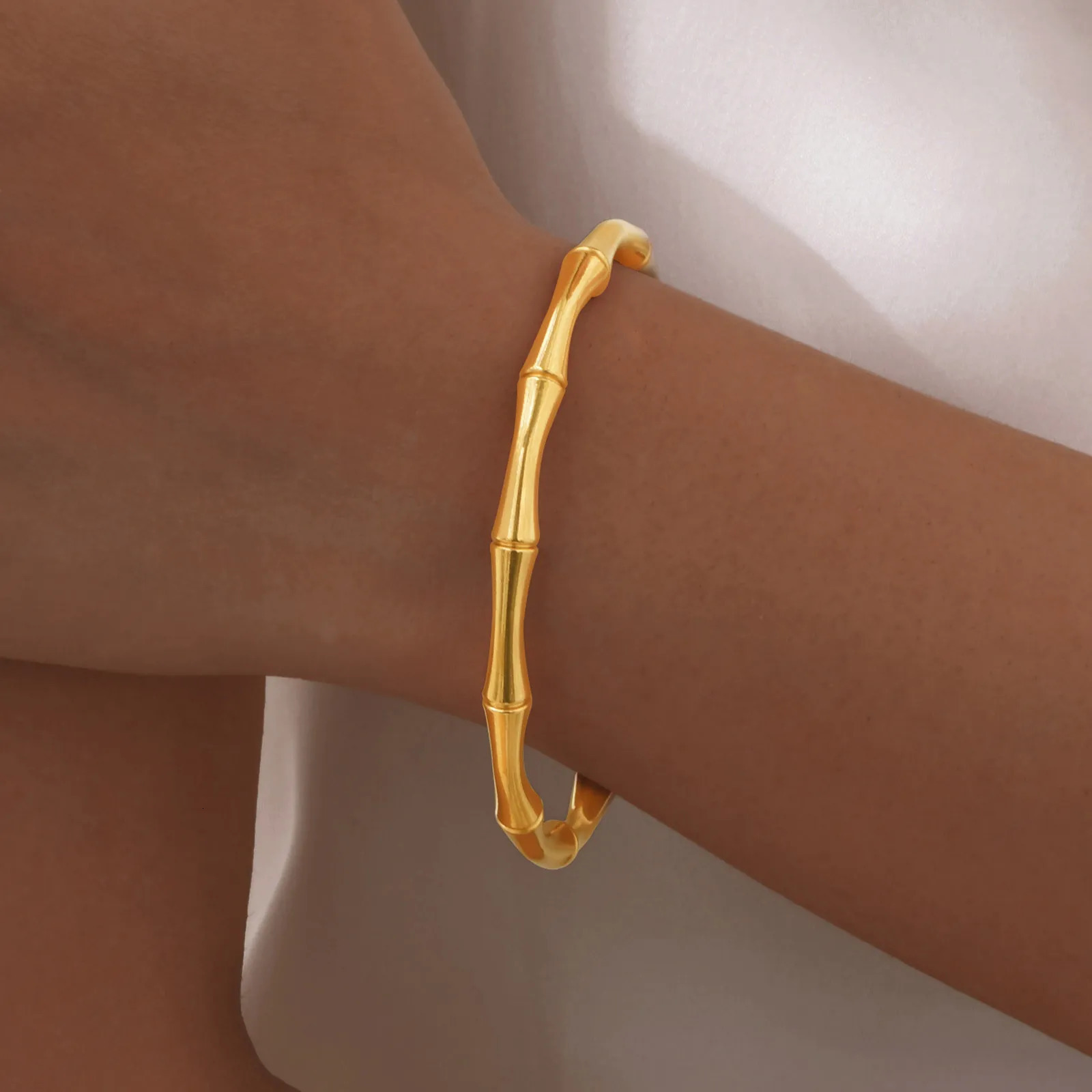 Open Cuff Bangle For Women Stainless Steel Bamboo Inspired Bracelet Non Tarnish Wholesale Jewelry 250902